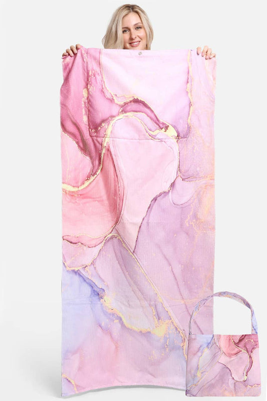 Pink Marble Print Beach Towel Bag