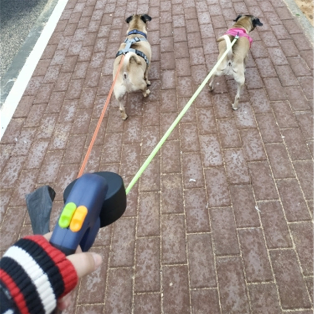 Dual Dog Leashes Rope with Light Retractable